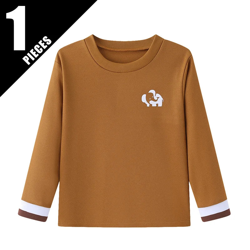 1/3 Piece Autumn And Winter Children's Solid Color Small Logo Fashionable Long Sleeved T-shirt Boys And Girls Round Neck Shirt