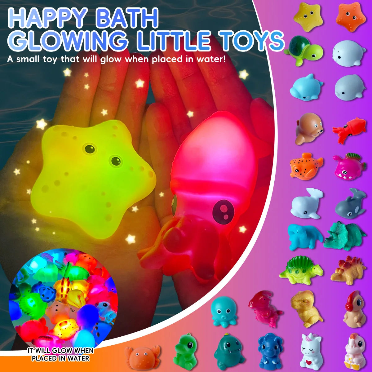 Baby Bath Toys Bathtub LED Light Up Toys Colorful Changing Waterproof Underwater Lights Bath Toys for Boys Girls Birthday Gift