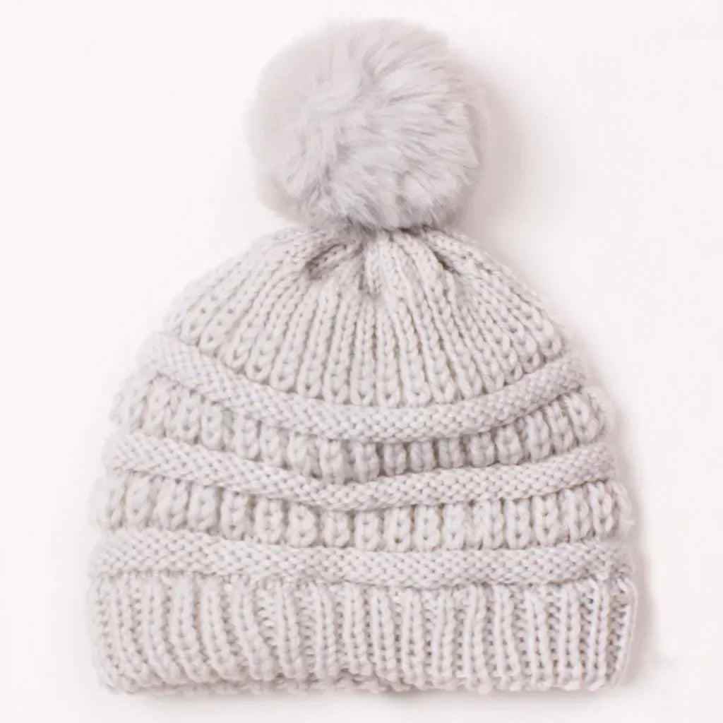 Baby Solid Color Knitted Pullover Hat Children's Ball Warm Hat Autumn and Winter Boys and Girls Cute and Comfortable Knitted Hat