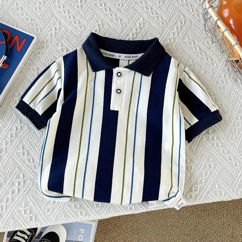 ‌New Boys Cotton Striped Shorts Set 2-Piece Summer Outfit Fashion Short Sleeve Casual Playwear Stylish Kids Clothing‌