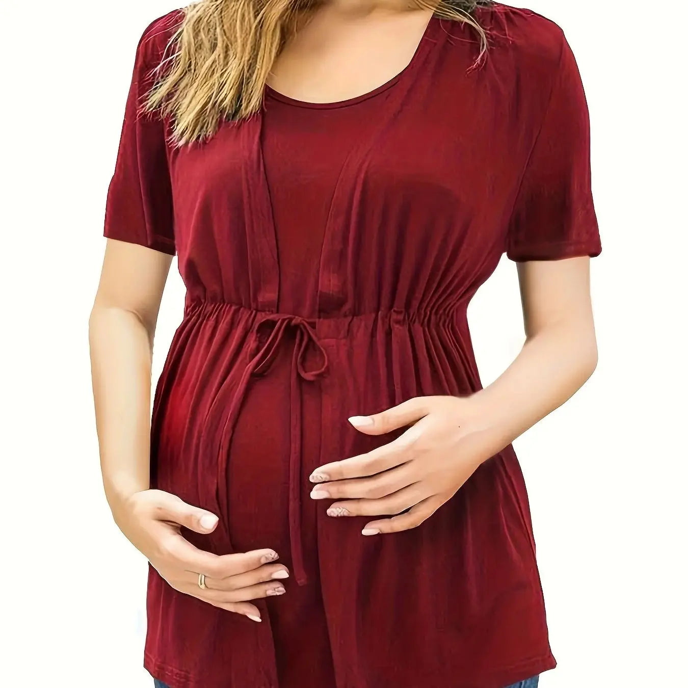 2025 Maternity Women Breastfeeding Shirt Short Sleeve Double Layer Nursing Tops T-shirt Maternity Clothes Round Neck Two-Piece ﻿