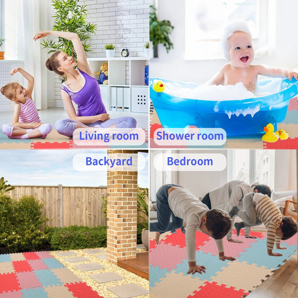0.4 Inch/16pcs Thick Square Puzzle Mat ,30*30cm EVA Foam Baby Play Mat for Children Room Activities, Red/Yellow/Blue/Green