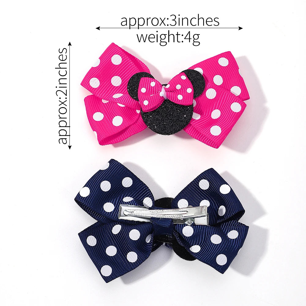 2/4Pcs Cute Bows Hair Clip for Children Boutique Cartoon Headdress Classic Woven Ribbon Polka Dot Pattern Kids Hair Clip