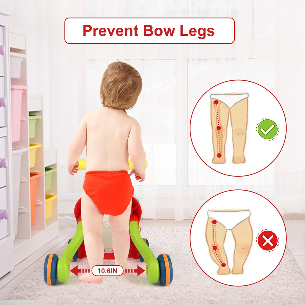 Cartoon Baby Push Walker Toy with Music Drawing Board Multifunction Activity Toddler Walker Learning Walk for 6M+ Infant