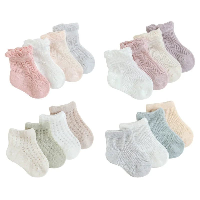 4 Pairs/Lot  New Baby Socks Mesh Thin Newborn Socks Combed Cotton Boneless Soft Summer Baby Socks For Gift