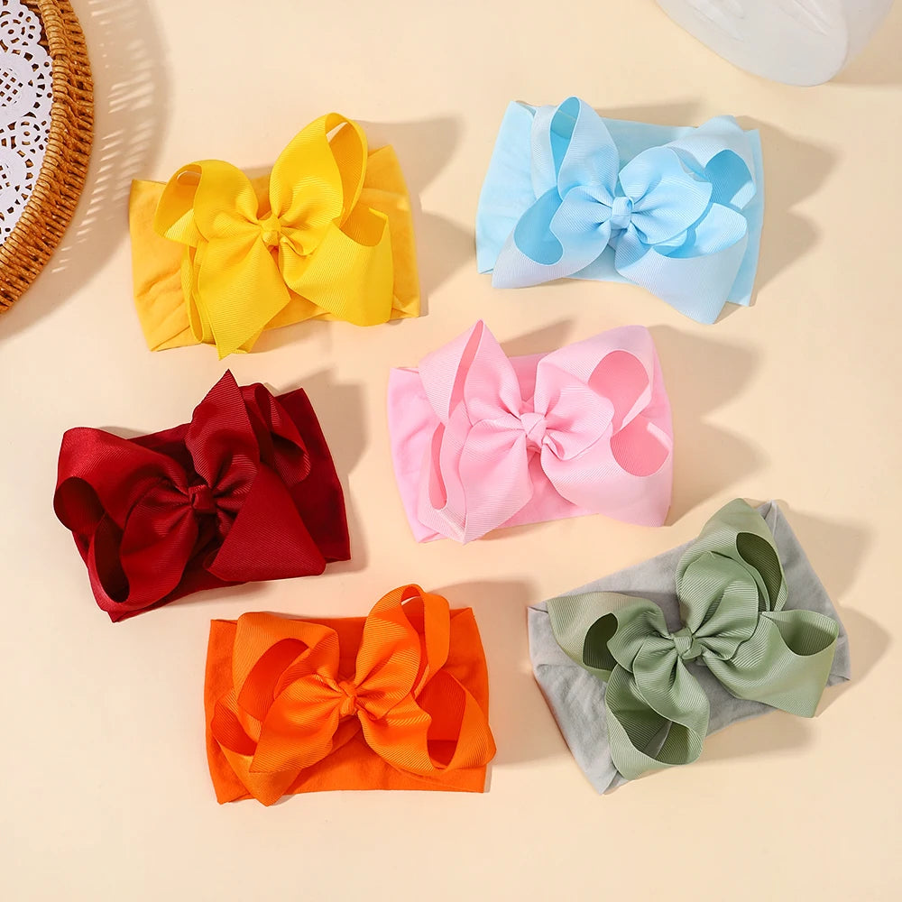 1pcs Large Ribbon Bow Baby Headband Girls Wide Nylon Turban Newborn Bow Headwrap Baby Gift Super Soft Infant Hair Accessories