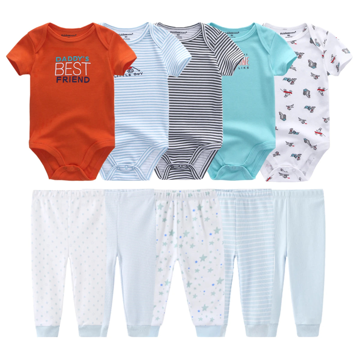 Cartoon Cute Baby Clothing Set for Newborns Bodysuits and Pants Four Seasons 10 Pack