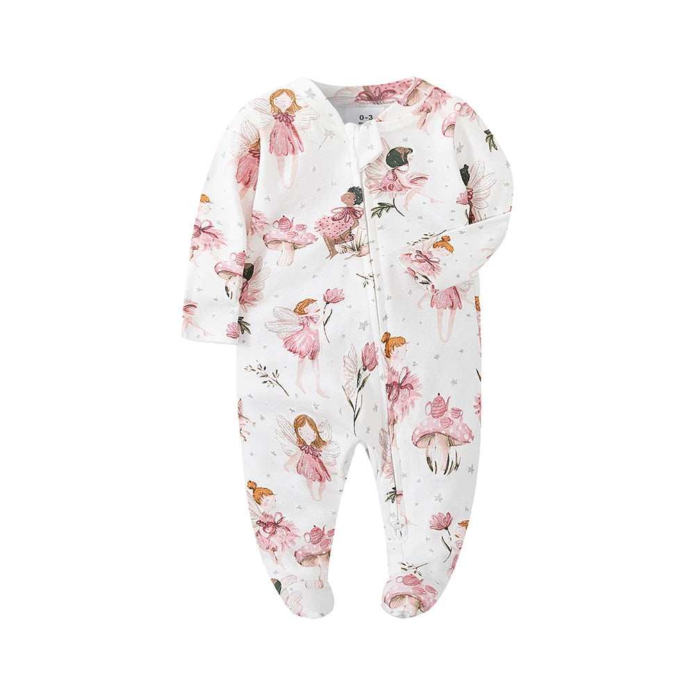 Newborn Baby Footed Pajamas Zipper Romper Long Sleeve Cotton Jumpsuit Solid White 0-12 Months Unisex Fashion Baby Clothes