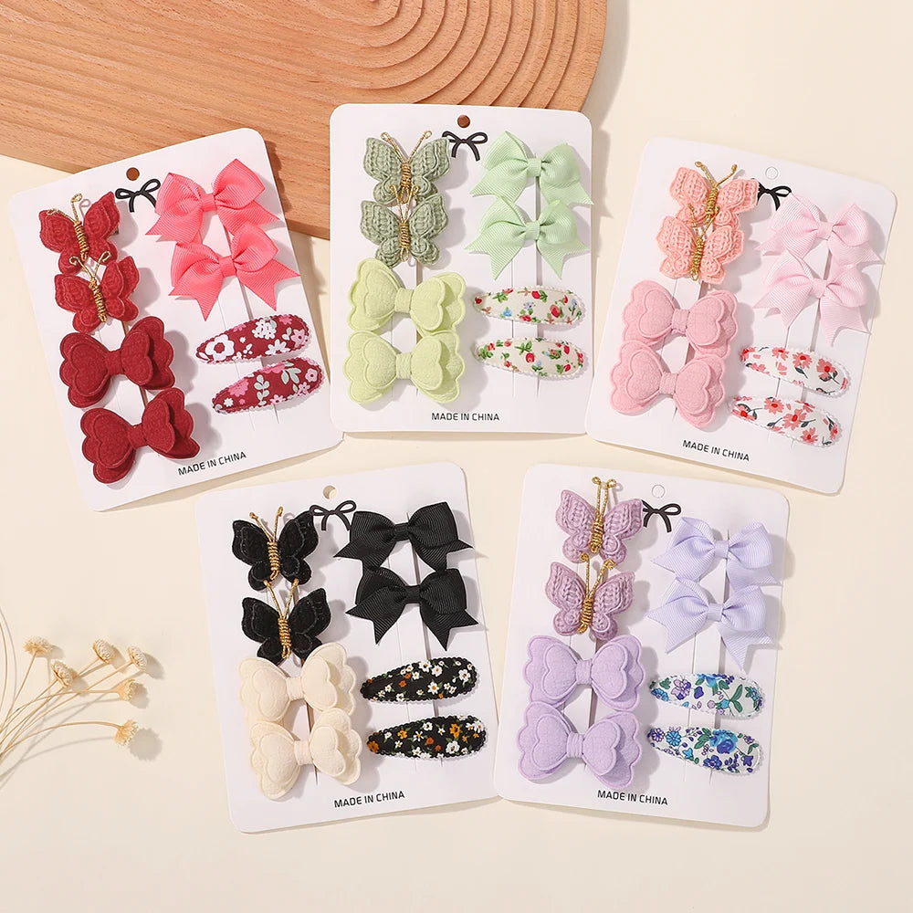 8Pcs/set Boutique Children's Hair Clip Hair Accessory Set Gift Knitted Butterfly Bangs Hairpin Ribbon Bows Hairgripes