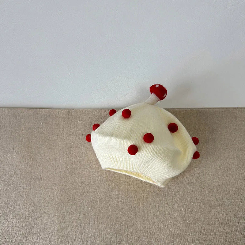 Cute Mushroom Beret Baby Woolen Knitted Hat Children Winter Warm Pullover Hats 6-30M Boy Girl Kids Elastic Beanie Toddler Bonnet