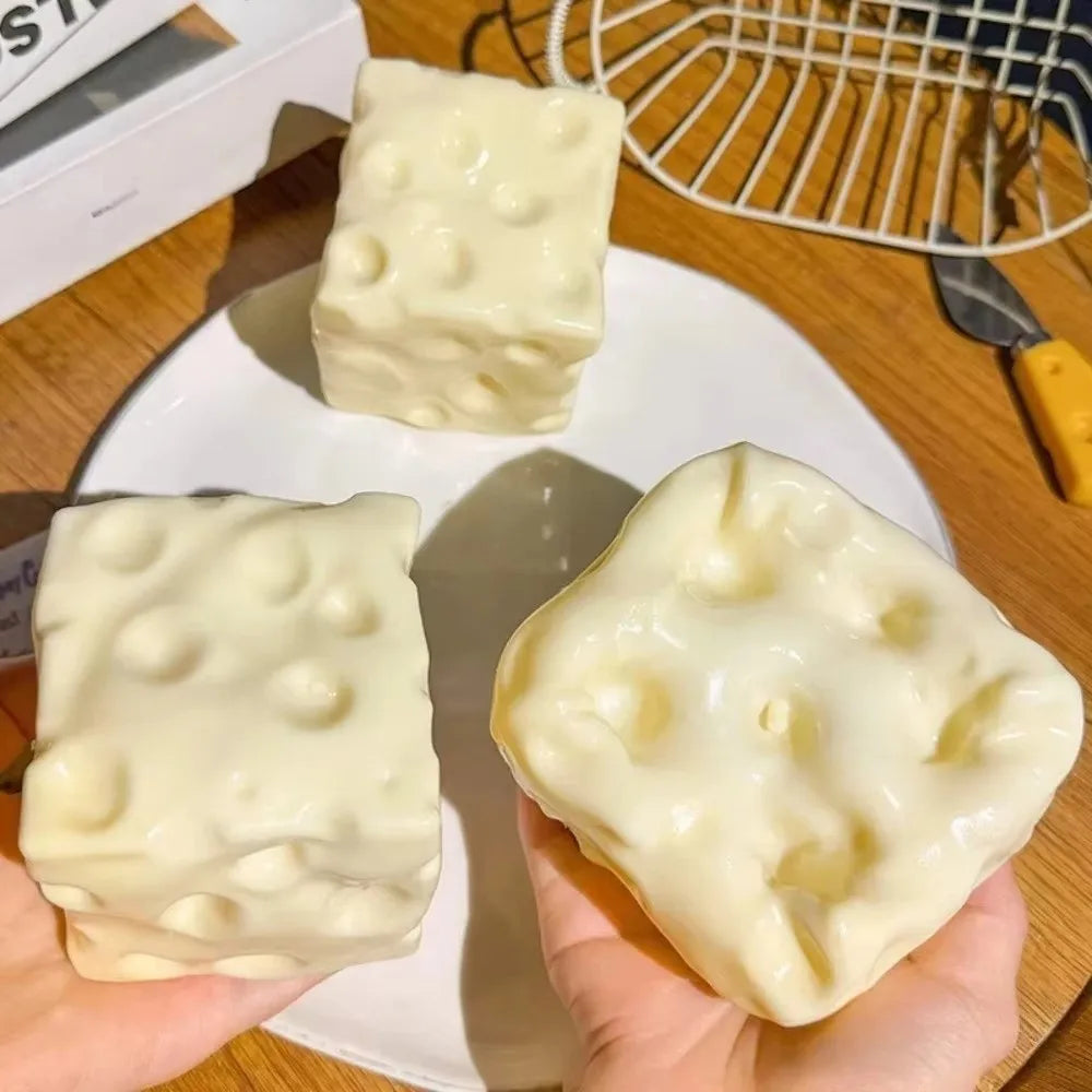 Slow Rising Cheese Squishy Toy Slow Rebound Soft Cheese Shape Squishy Toy Stretchy Moldable Simulated Butter Squeeze Toy