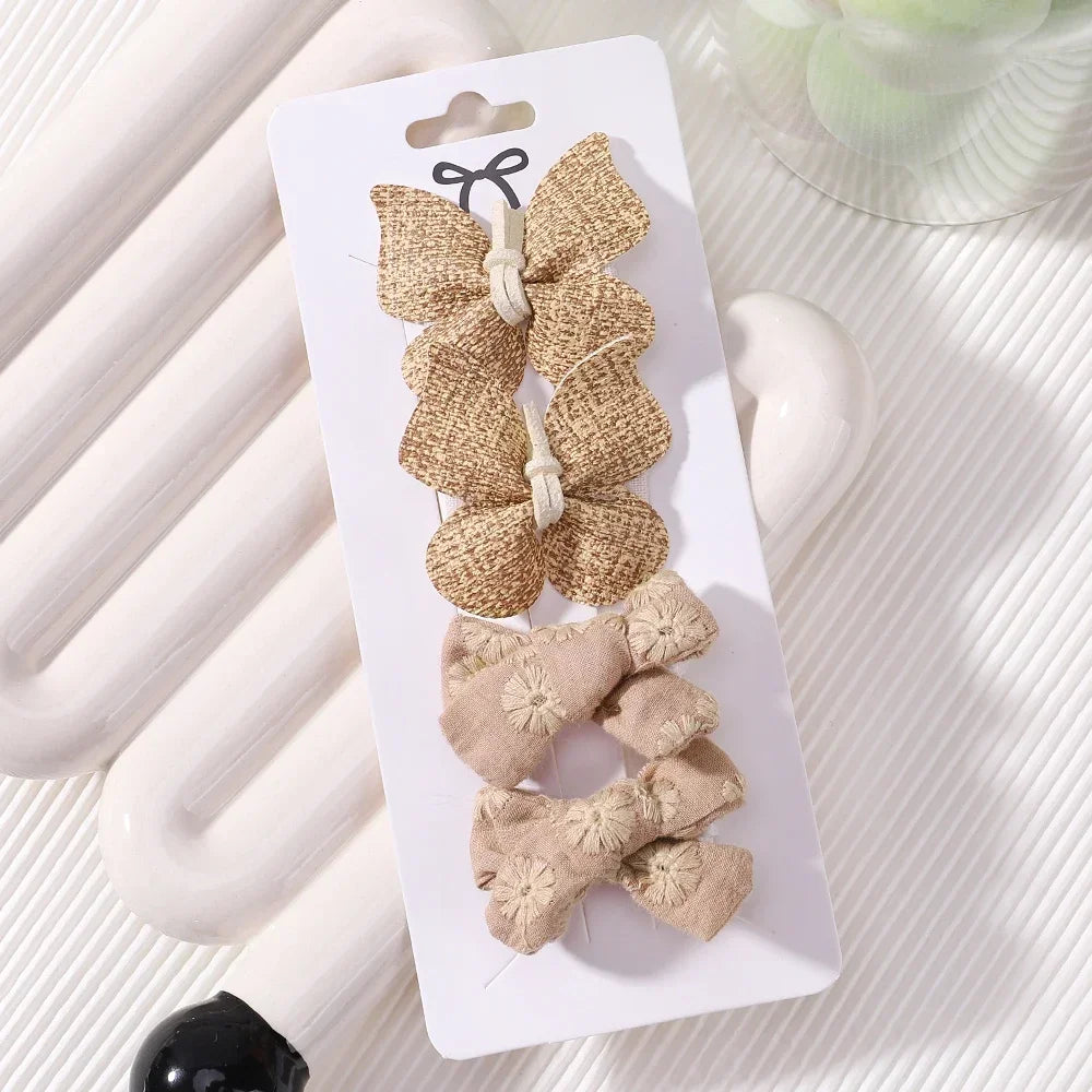 Baby Girls Hair Clips 4Pcs Set Handmade Crochet Butterfly Alloy Hairpins Headwear
