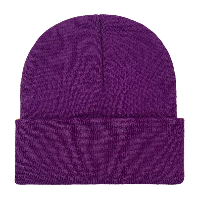 Knitted Hat For Men And Women Warm Beanie Model M01 Solid Color Rolled Edge