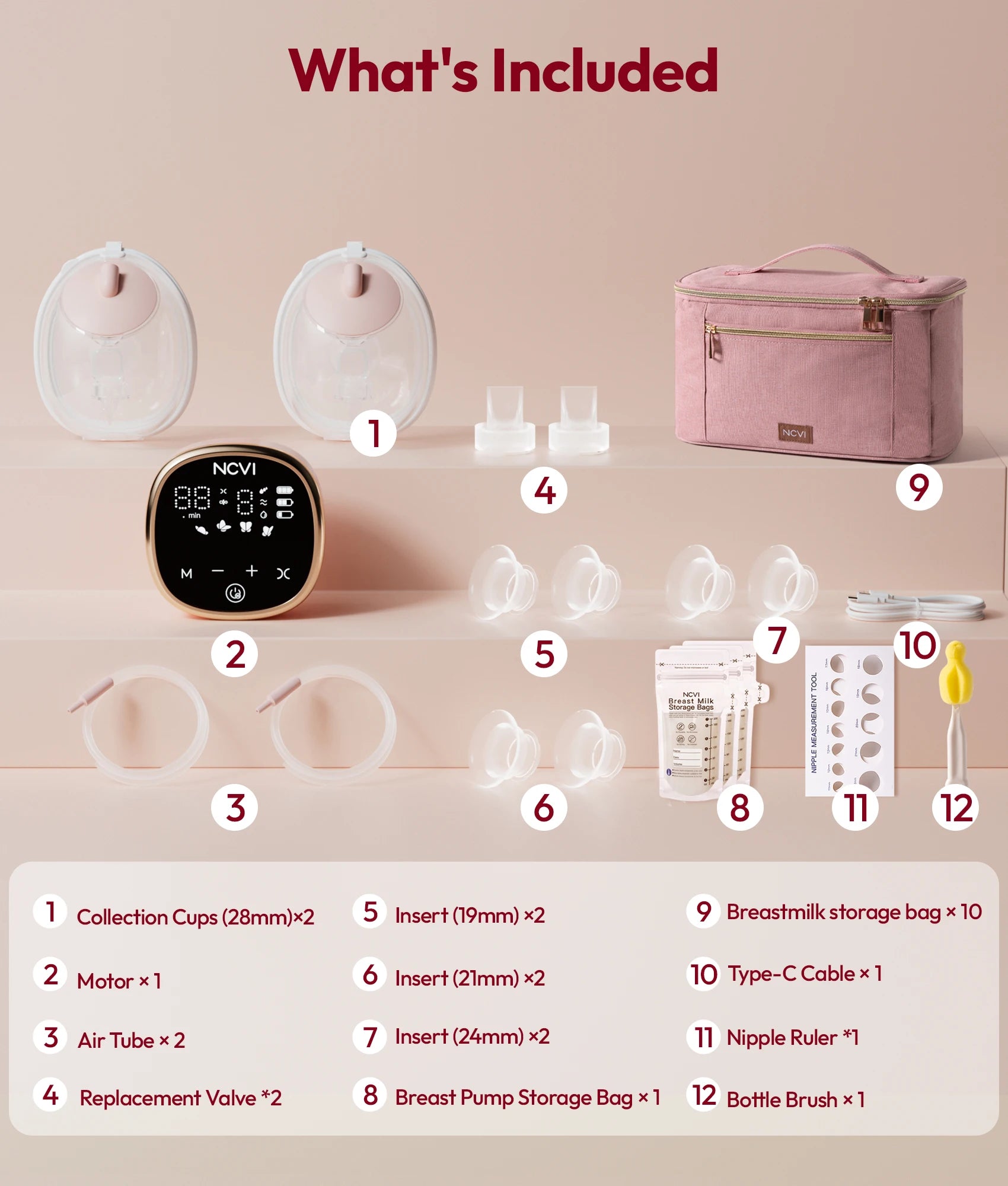 NCVI Electric Breast Pump, with Wearable Cups,4 Modes 9 Levels,Quiet &  Portable Rechargeable for Breastfeeding Moms