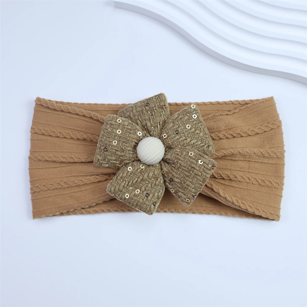 2026 New Arrival Baby Girl Flower Headband Soft Nylon Elastic Turban Sequin Tweed Bow Newborn Hairbands Toddler Hair Accessories