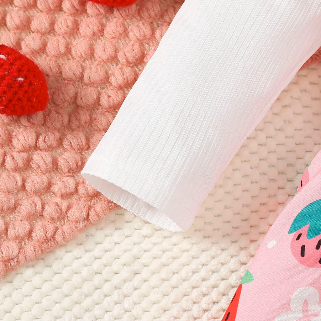 2Pc/Set Baby girl Dress  Ruffled Strawberry Print long sleeved Dress suitable Cute Baby girl 0-24 Months Spring and autumn Dress