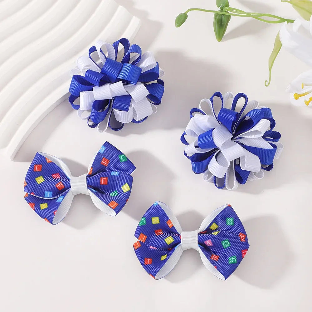 2 Cute Letter Bow Hair Clip Sets for Children Back To School Colorful Hair Clips for Children's Headwear