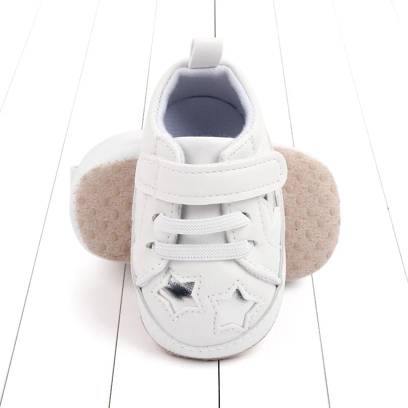 2025 Spring And Autumn Baby Boy and Girl Shoes Soft PU Anti-slip Casual Prewalking Shoes for 0-18M First Step Shiny Stars BC2275