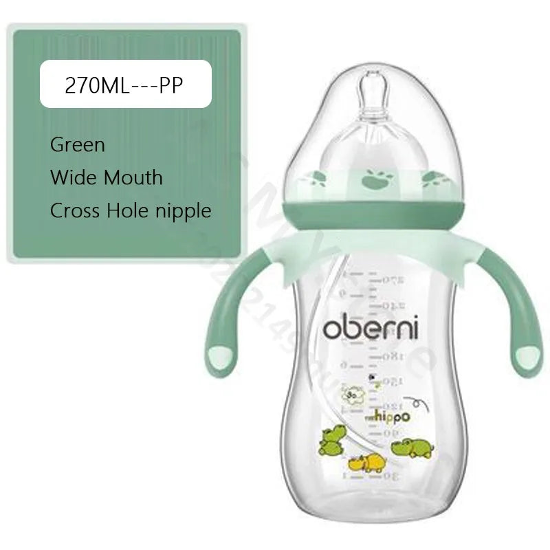 Oberni Anti Colic Wide Neck Baby Bottle 270ml 330ml With Handle For Easy Feeding