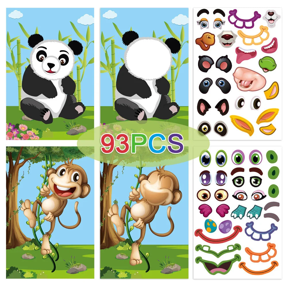 Make a Face DIY Animal Princess Dinosaur Jigsaw Stickers Kids Puzzle Games Funny Cartoon Educational Craft Stickers Toy For Baby
