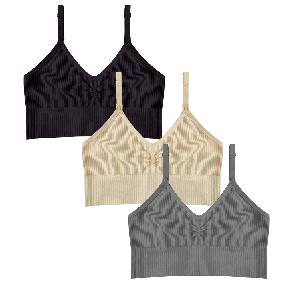 3 Pcs Breathable Front Opening Nursing Bra Seamless Maternity Bra Comfortable Detachable Sponge Mesh Nursing Bra