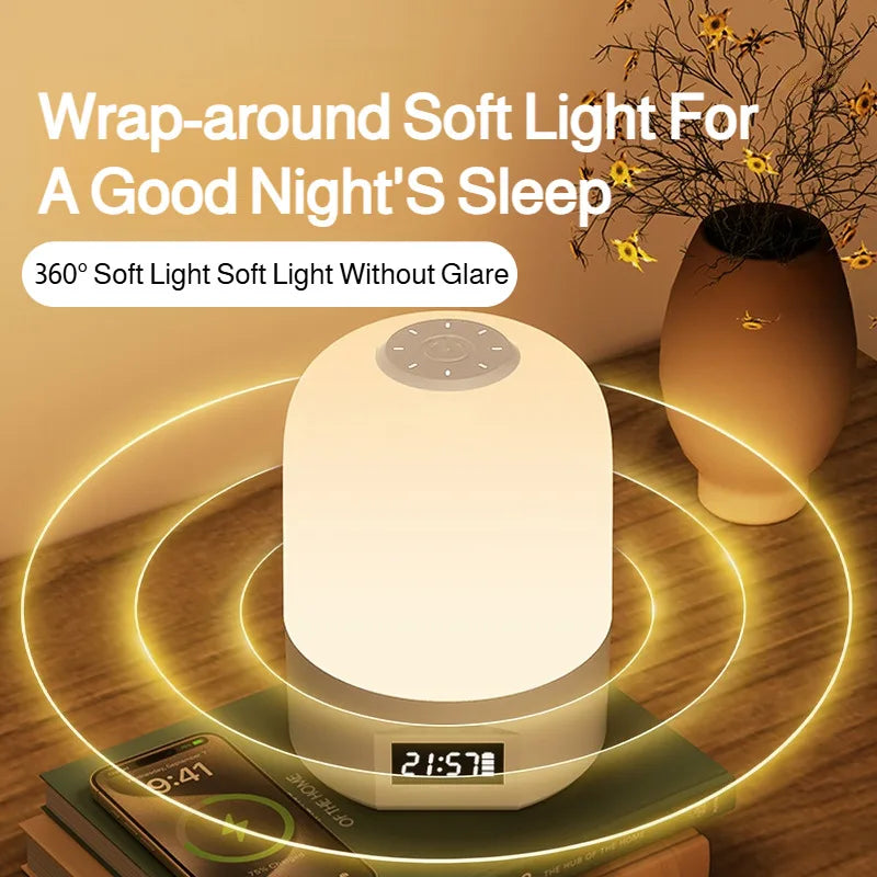 LED Bedside Lamp with Clock Display Touch Control Dimmable Night Light USB Rechargeable for Bedroom Baby Feeding