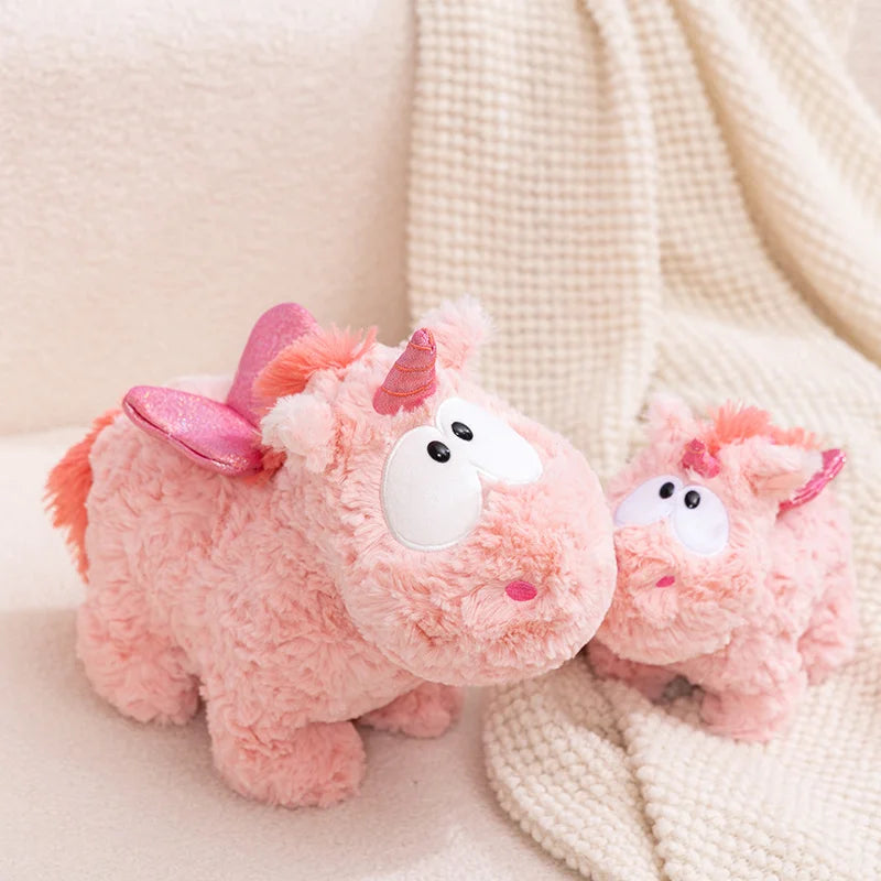 Hot Soft Fluffy Pink Unicorn Plush Toy Cute Stuffed Animal Doll with Shiny Wings Kawaii Unicorn Plushie Big Eyes Unicorn Pillow