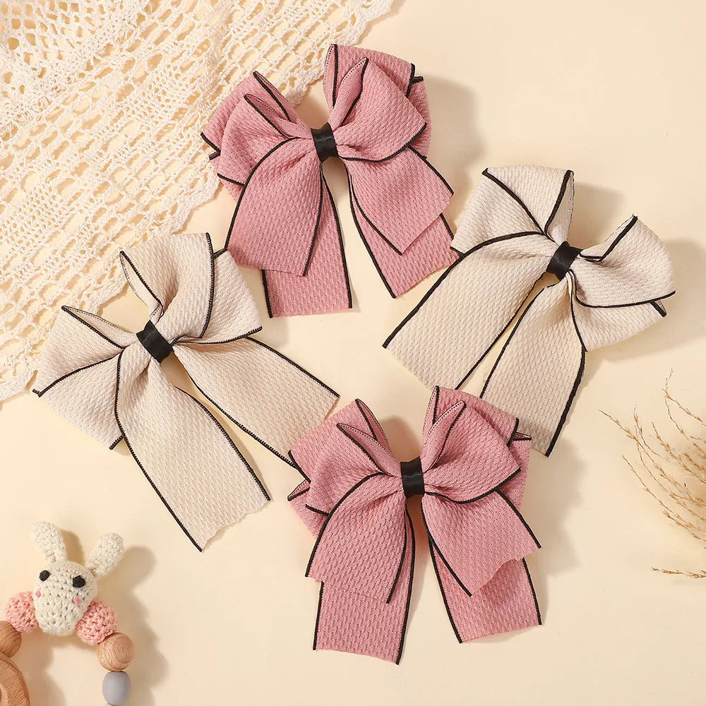 2Pcs/set Elegant Solid Ribbon Bowknot Pearl Hair Clips for Women Girls Korean Handmade Bows Hairpin Headwear Hair Accessories