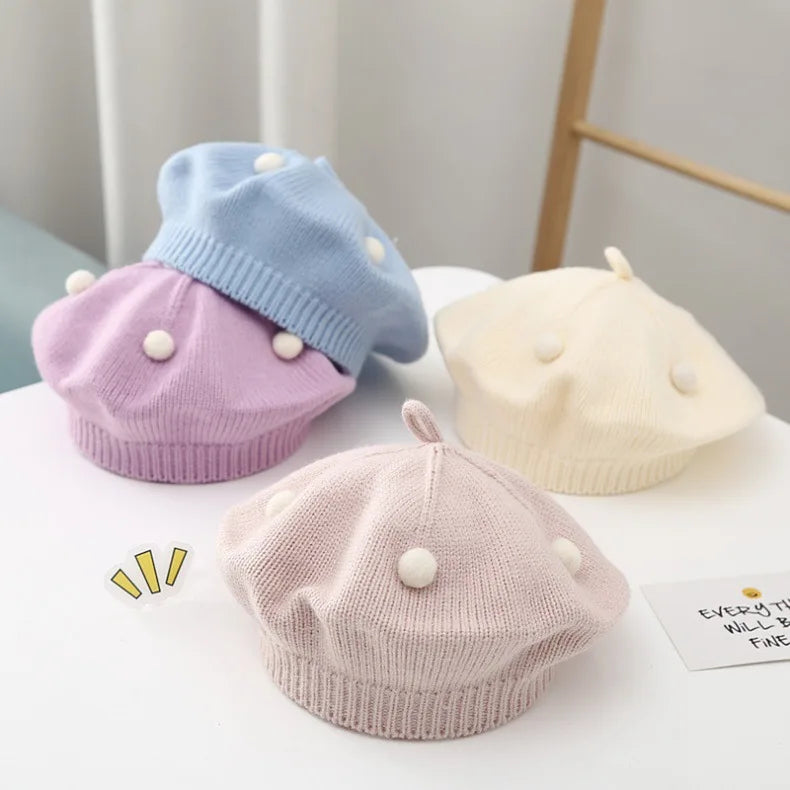Baby Hat Autumn Winter Style Infant Beret Baby Toddler Wool Hat Fashionable Versatile Girl Knitted Painter Hat Trendy