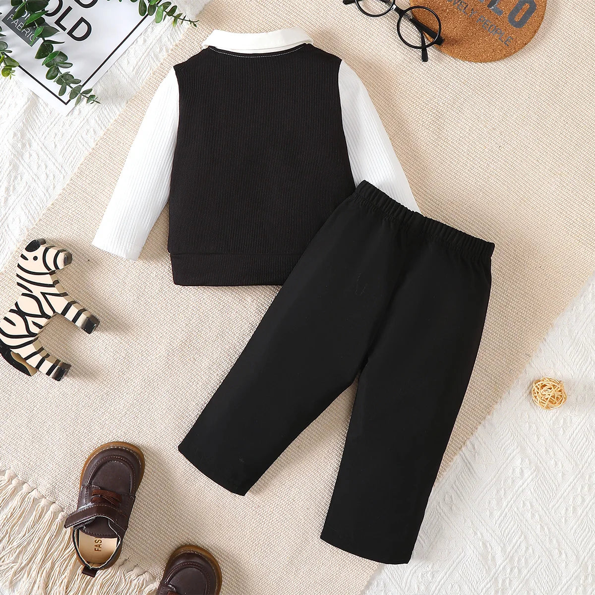 2Pcs Boy Baby Set Lapel Collar Color blocked Top and Pants Fashion Set for 0-3 Year Boy Baby Spring  Autumn Little Gentleman Set