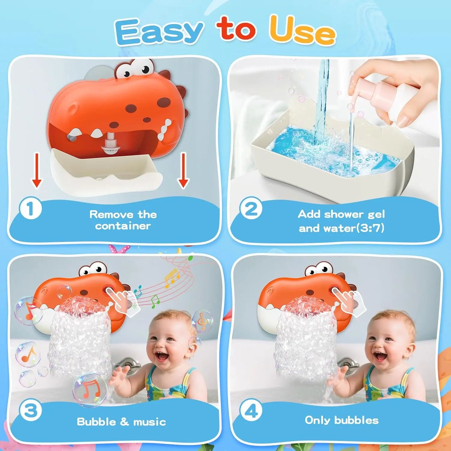 Baby Bath Bubble Machine Dinosaur Kids Bath Toy Bathtub Soap Automatic Bubble Maker Baby Bathroom Toy Children Boy Girl Gifts