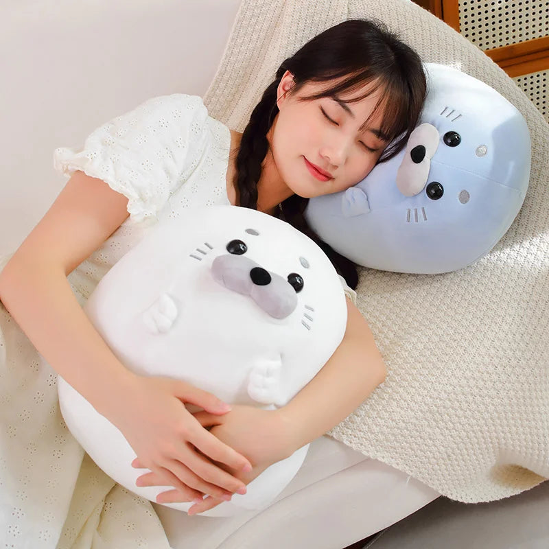 New Adorbale Furry Plush Seal Plush Toy Stuffed Down Cotton Fat Round Animal Sea Lion Doll Sleep Pillow Cushion Kawaii Gifts