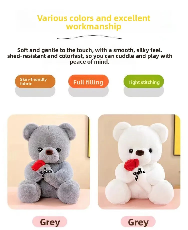Wedding Rose Bear Plush Toy Cute Stuffed Animal Gift for Valentines Day Anniversary and Romantic Celebration Decor
