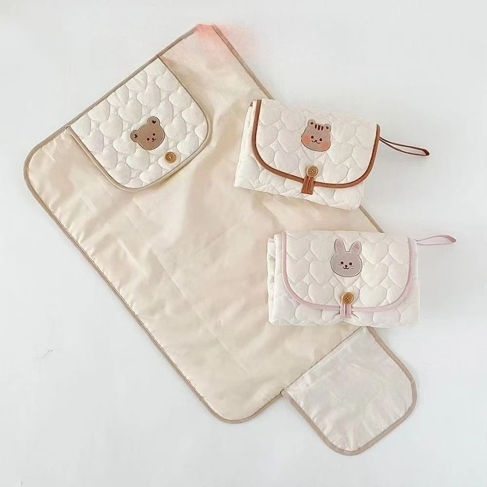 Korean ins baby portable urine pad bag multi-functional cute embroidery diaper changing diaper pad diaper changing pad