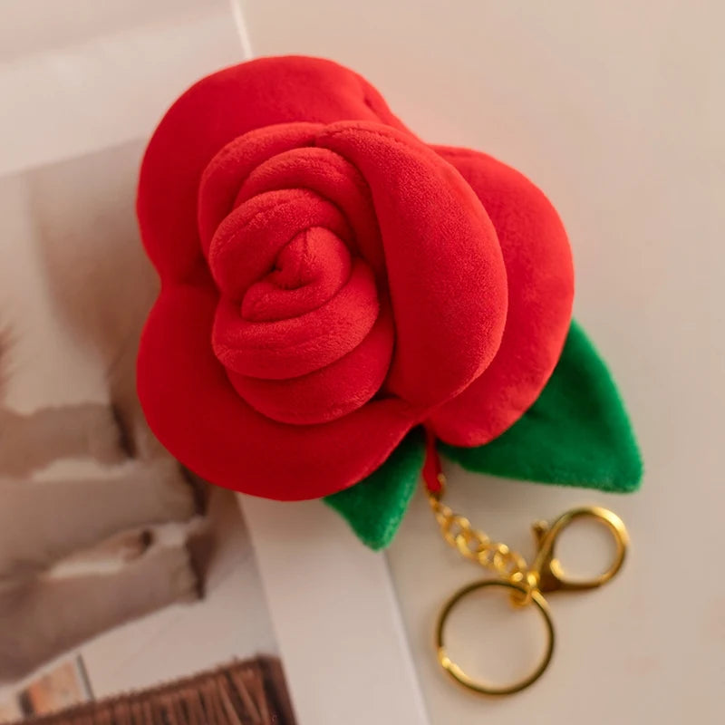 Pretty Mini Rose Plush Toy Hanging Keychain Decor Soft Colorful Lifelike Rose Model R01