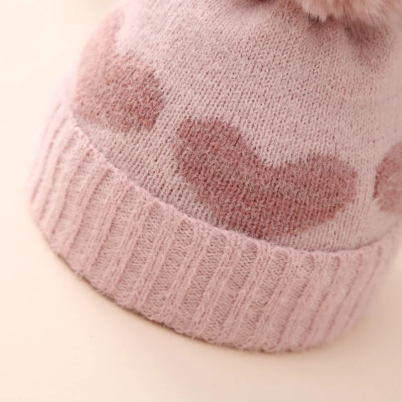 New Winter Baby Hat Double Layer Thickened Jacquard Love Heart Knitted Hat0-12Newborn Baby Knitted Hat