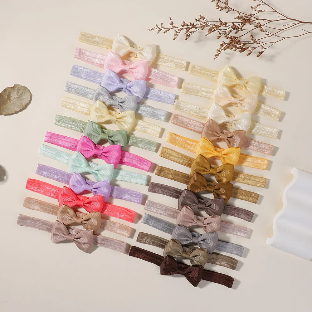 6-10Pcs Solid Color Grograin Ribbon Bowknot Headband for Baby Girls Headwear Elastic Hair Bands Infant Hair Accessories