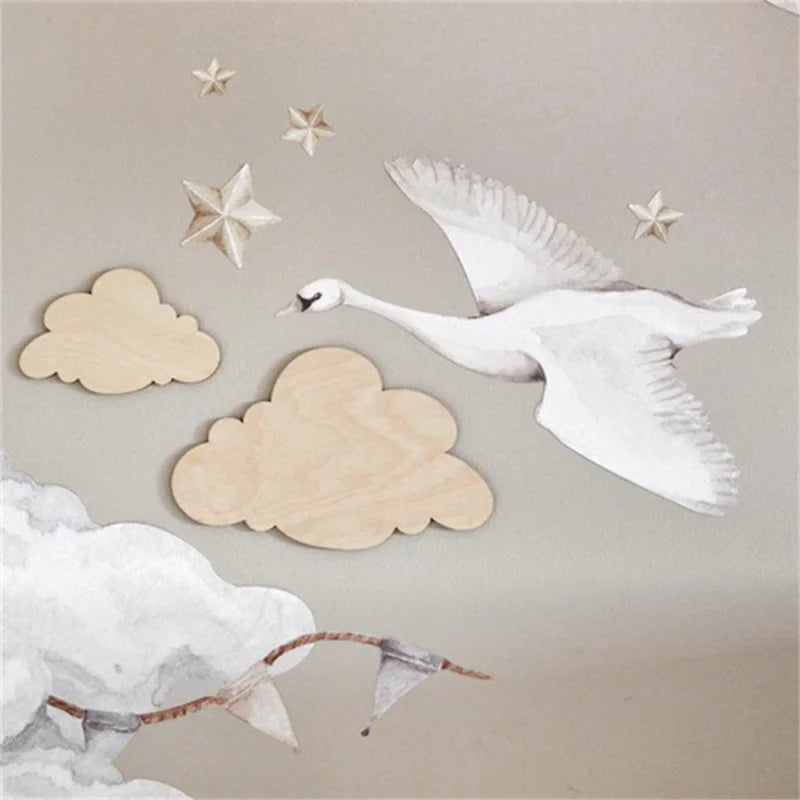 2-Piece Nordic Style Wooden Cloud Wall Decorations - Cute Decor.