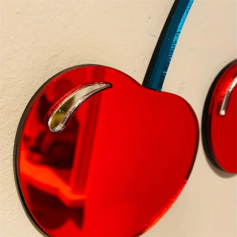 Ins Nordic Style Cute Little Cherry Wall Decoration Mirror, Creative Wall Mirror for Girls' Rooms, Used in Hallways, Living Rooms, Bedrooms, Bathrooms, Home Decorations