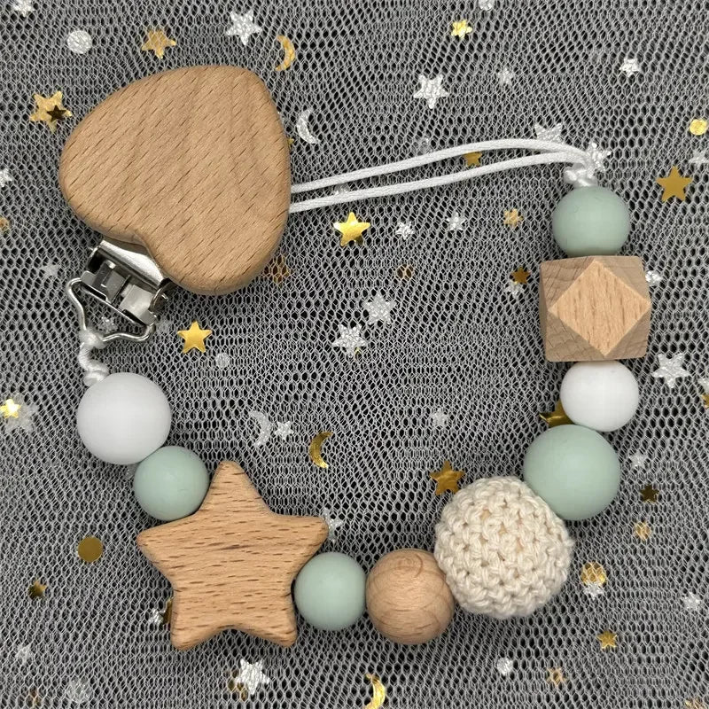 Personalized Baby Pacifier Clip with Name – Silicone Bead Dummy Holder & Teether