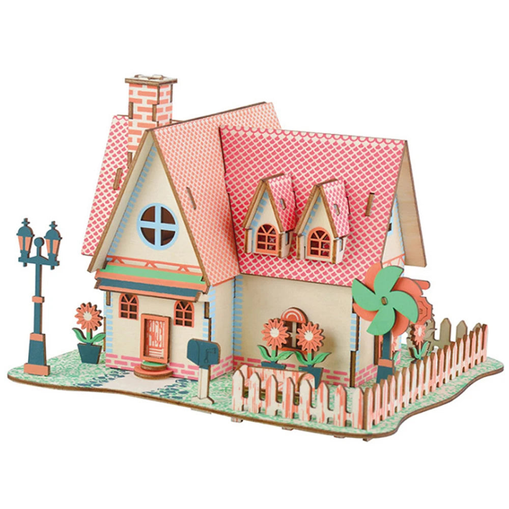 Handmade Wooden 3D Jigsaw Puzzle Game DIY Assembled Building Model Educational Early Childhood Toy for Kids Room Decoration Gift