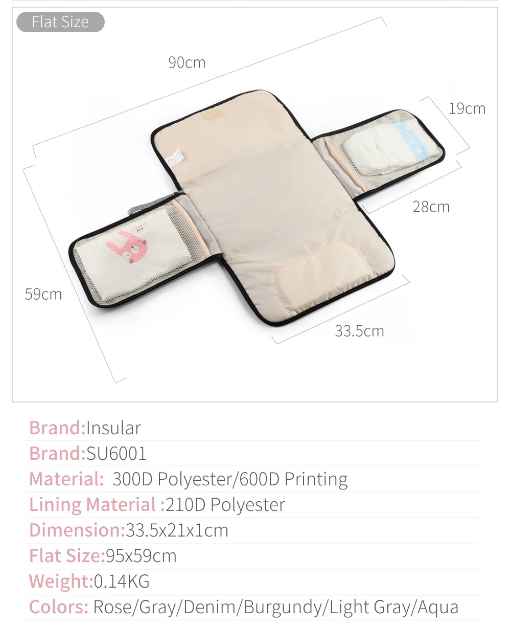 Portable Baby Changing Mat:Infant Multifunction Diaper Changing Pad for Newborns-2-in-1 Waterproof Changing Pad with Storage Bag
