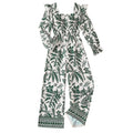 Teen Girls Botanical Print Jumpsuit, Back Big Bow Flared Cuff High Waist Loose Straight Long Casual Playsuit