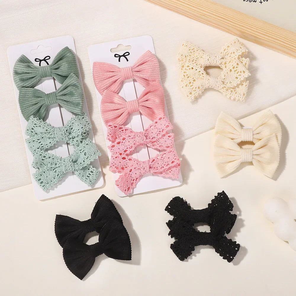 4Pcs/lot Lovely Bowknot Hair Clip for Girls Lace Side Bangs Hairgripes Gift Headwear Set Boutique Kids Barrette