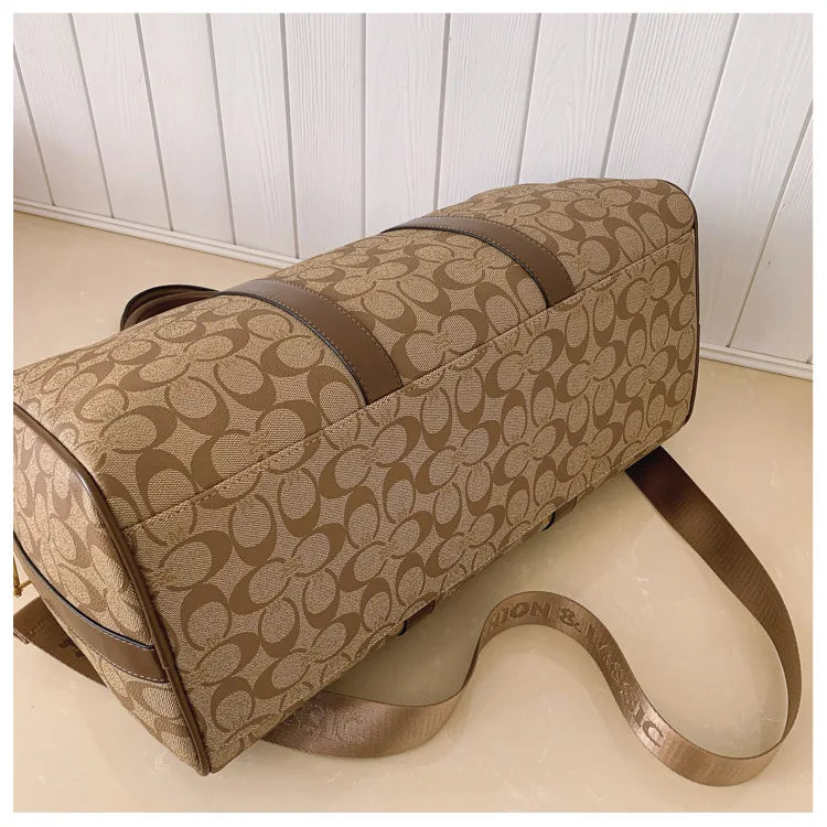Classic Vintage Monogram Travel Duffle Bag, Trendy Versatile Overnight Weekender Bag with Top Handles & Adjustable Strap