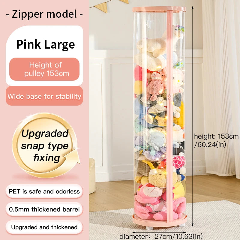Transparent Doll Storage Box Circular Organizer For Plush Toys With Clear Zipper Closure K01