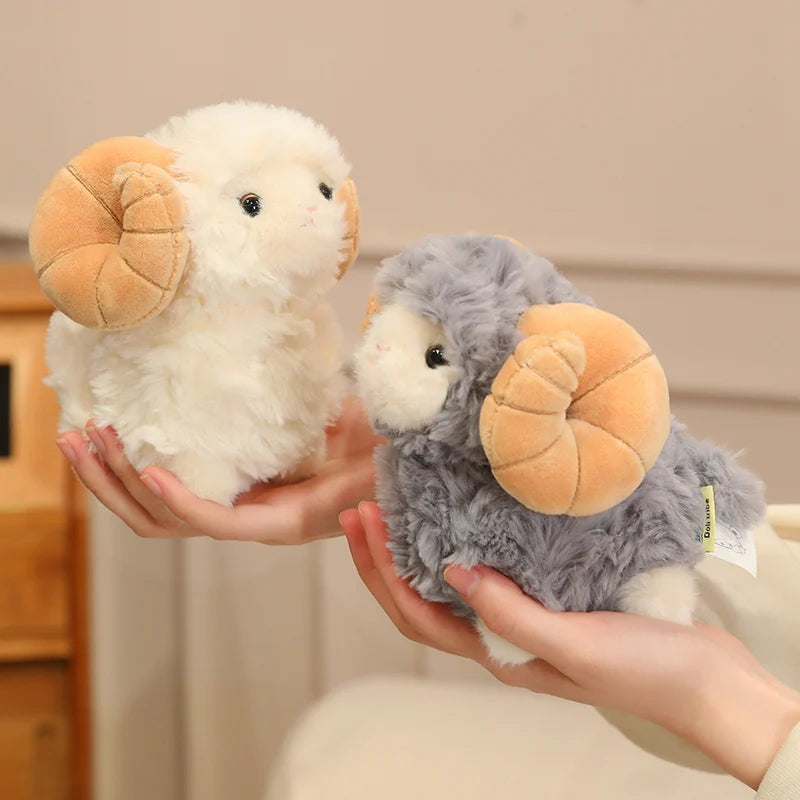New Gentle Lovely Sheep Plush Toys Soft Fluffy Big Horns Sheep Doll Warm Cozy Hugging Appease Animal Doll Birthday Gift To Girls
