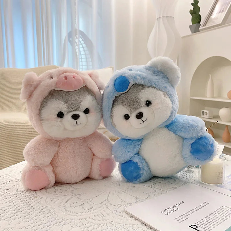 New Creative Cute Husky Dog Plush Toy Stuffed Kawaii Puppy Dog Transform to Pig Koala Dinosaur Fox Cartoon Soft Animal Doll