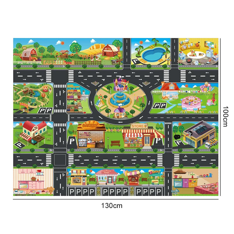 TMZ 130x100cm Baby Crawling Mat Cartoon City Traffic Map Non Slip Playmat For Kids