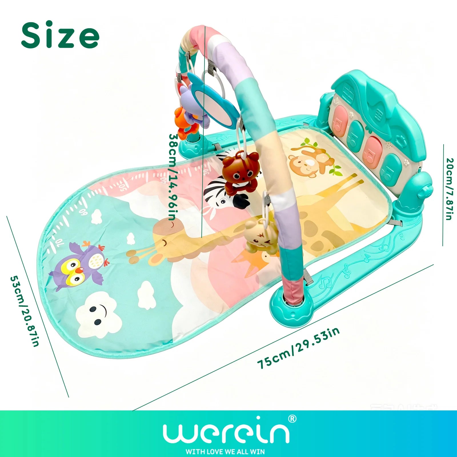 Great Value Baby Kick& Play Piano Gym, Soft Light Music Activity Mat, with Hanging Rattles, Toddler Sensory